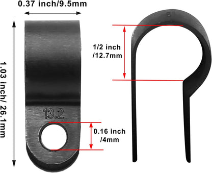 100 X Black 12.7mm P Clamps Cable saddle clips R-Type Nylon Plastic Clamps 100pc