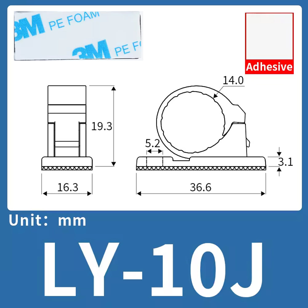50 x Self-Adhesive Cable Clips ID14mm Wire Clamps Cord Holders Cable Organizer