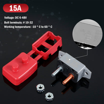 4 x Mini Waterproof Auto Reset 15Amp Circuit Breaker With Dust Boot Covers 4pcs