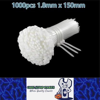 1000 x 150mm White Cable ties 1.8mm x 150mm White Plastic Nylon Ties (1000pcs)