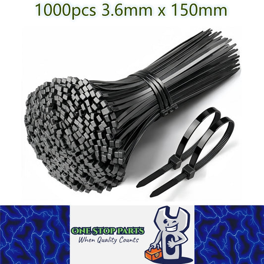 1000 x 150mm Black Cable ties 3.6mm x 150mm Black Plastic Nylon Ties (1000pcs)