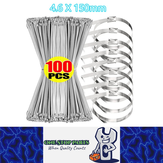 100 x 150mm Metal Self Locking Reusable Cable Ties Heavy Duty Zip Ties (100pcs)