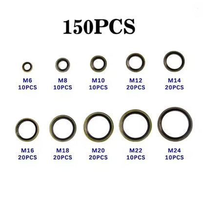 150pcs Metal Bonded Washer Oil Drain Plug Gasket M6/8/10/12/14 /16/18/20/22/24