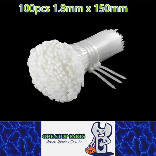 100 x 150mm White Cable ties 1.8mm x 150mm White Plastic Nylon Ties (100pcs)