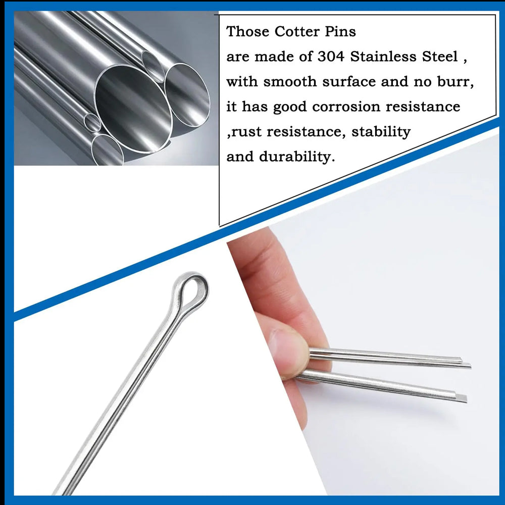 240pcs Stainless Steel Cotter Pin Kit Split Pin 5 Sizes Assortment U Pin Fastner
