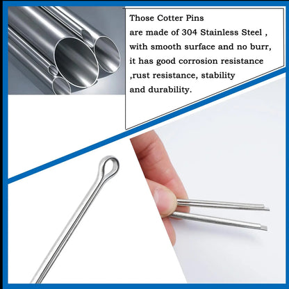 240pcs Stainless Steel Cotter Pin Kit Split Pin 5 Sizes Assortment U Pin Fastner