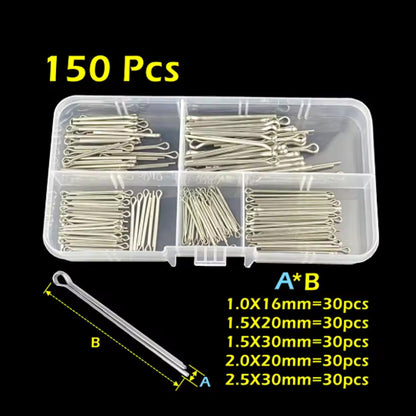 150pcs Stainless Steel Cotter Pin Kit Split Pin 5 Sizes Assortment U Pin Fastner