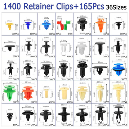 1565pcs Car Push Retainer Clip Fastener 36 Size Bumper Fender Rivet with Removal