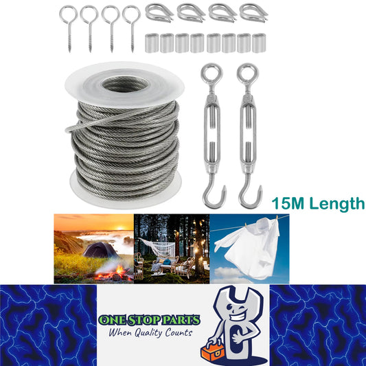 15m 304 Stainless Steel Cable Rope Kits PVC Coated Heavy Duty Wire Cable Rope
