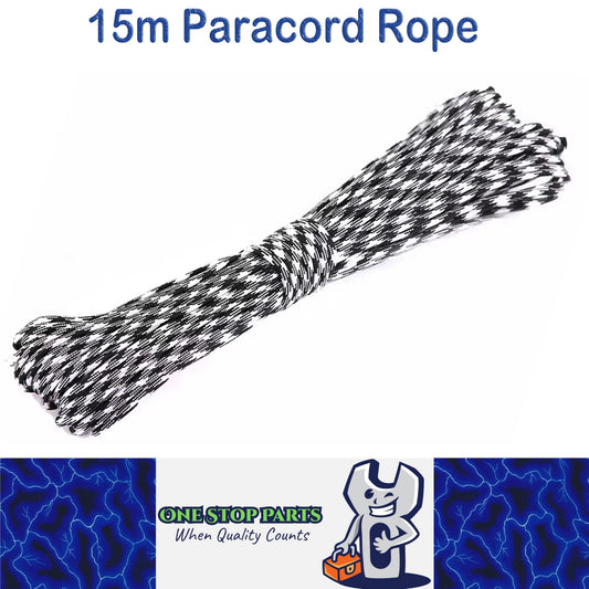 15m WhiteBlack 650lb 9 Core Paracord Rope 4mm Parachute Cord Camping Rope