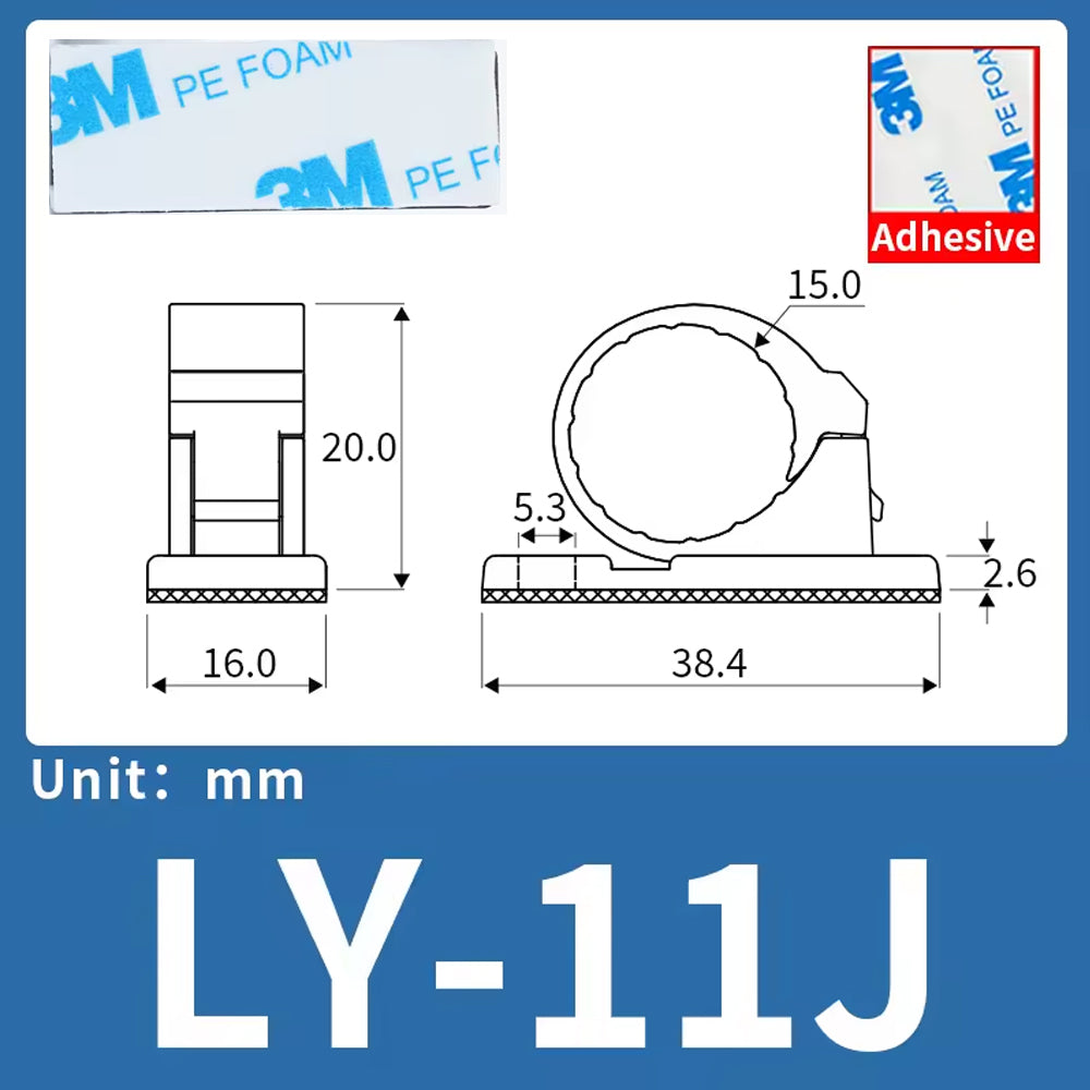 50 x Self-Adhesive Cable Clips ID15mm Wire Clamps Cord Holders Cable Organizer