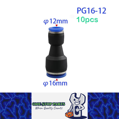 10pcs PG Pneumatic Fitting Push in Straight Connector OD16mm-12mm Air Hose Tube