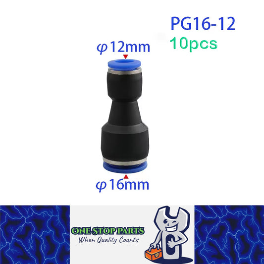 10pcs PG Pneumatic Fitting Push in Straight Connector OD16mm-12mm Air Hose Tube