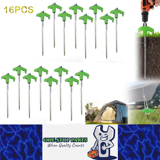 16 x Green Tent Stakes 20CM Screw in Tent Pegs Ground Nails Stakes for Camping