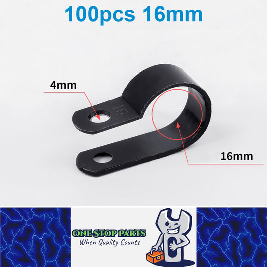 100 X Black 16mm P Clamps Cable saddle clips R-Type Nylon Plastic Clamps 100pcs