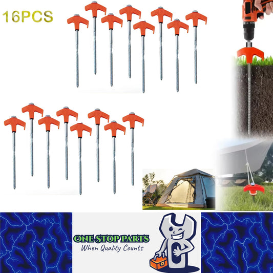 16 x Orange Tent Stakes 20CM Screw in Tent Pegs Ground Nails Stakes for Camping