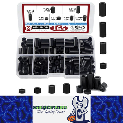 165pcs Black Nylon Spacer Kit Non-Threaded Round for Switch & Receptacle Screws