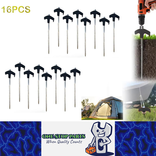 16 x Black Tent Stakes 20CM Screw in Tent Pegs Ground Nails Stakes for Camping