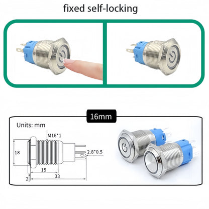 5 x White LED 16mm Metal Push Button Switch 12-24V Pre-Wired Self-Locking Switch