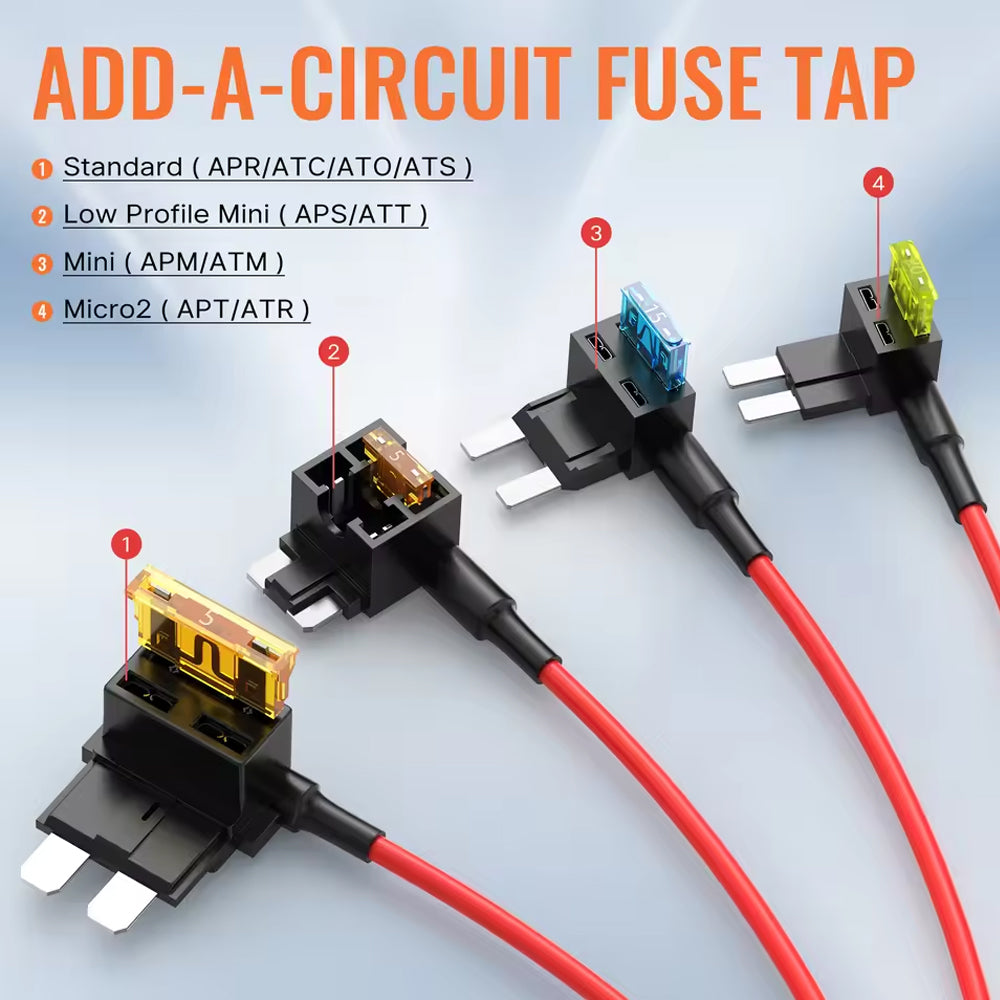 16pcs Add a Fuse Tap Adapters 4 Types Standard/Mini/L Mini/Micro2 with 16 Fuses