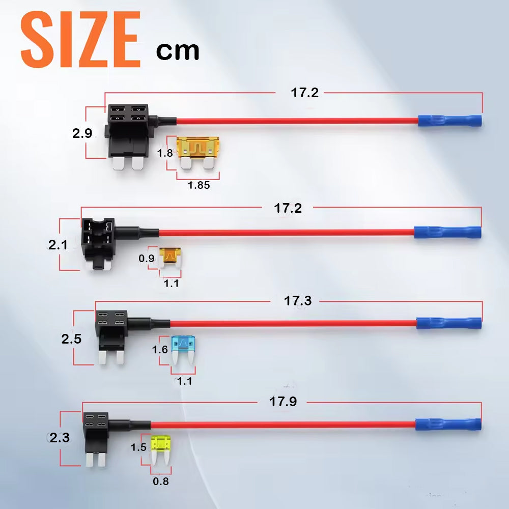 16pcs Add a Fuse Tap Adapters 4 Types Standard/Mini/L Mini/Micro2 with 16 Fuses