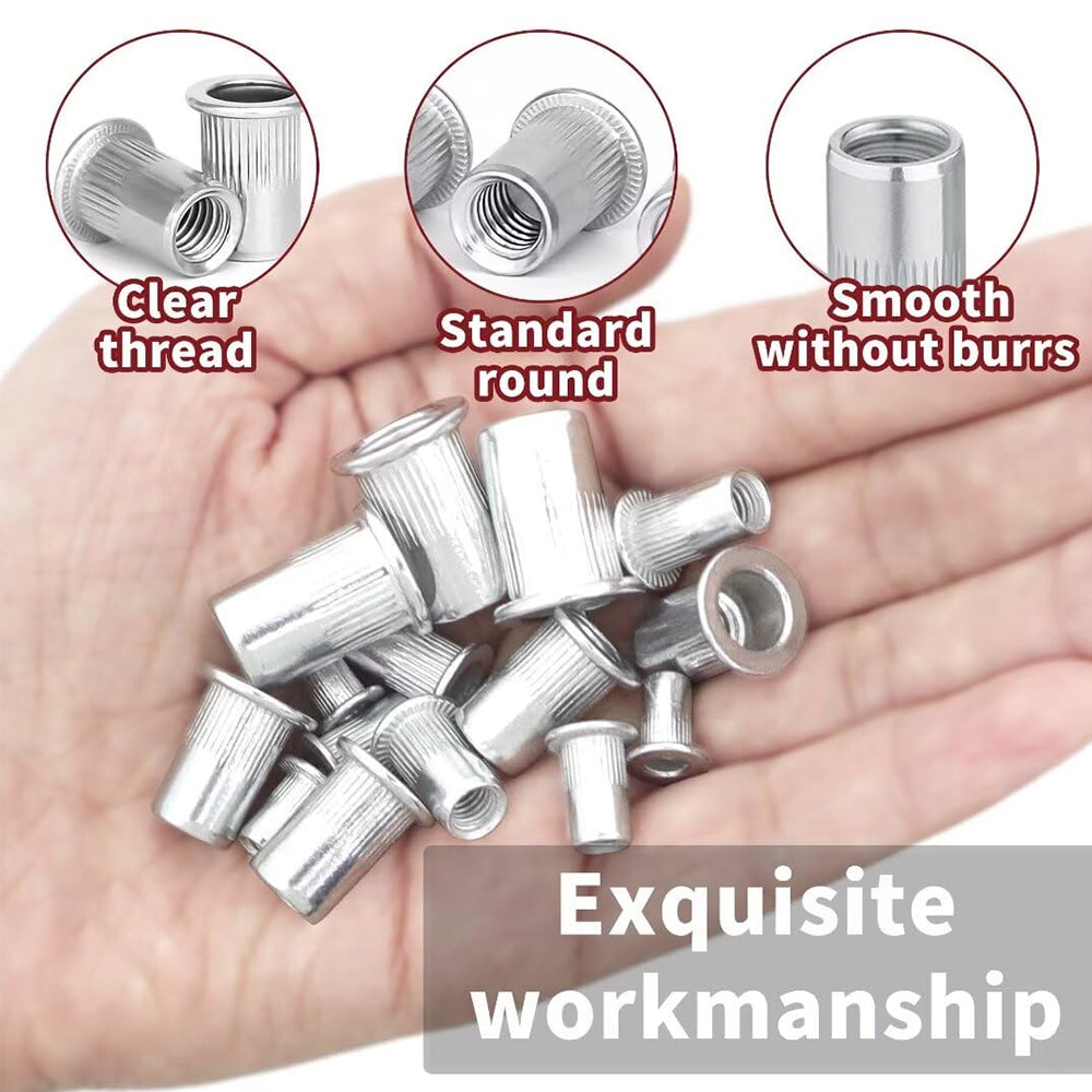 175pcs Aluminum Rivet Nut Kit M3 M4 M5 M6 M8 Flat Head Threaded Insert Nutserts