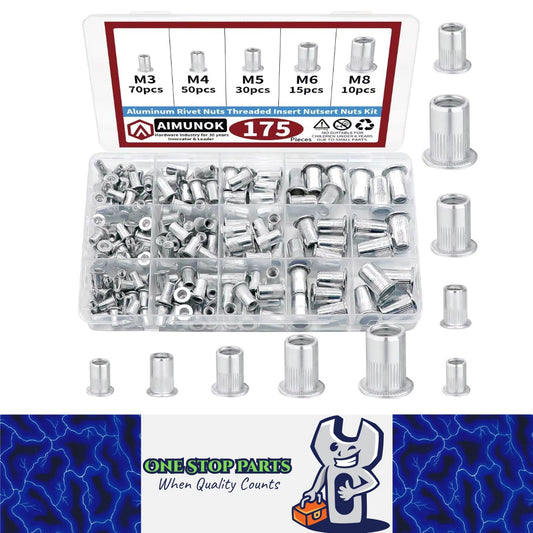 175pcs Aluminum Rivet Nut Kit M3 M4 M5 M6 M8 Flat Head Threaded Insert Nutserts