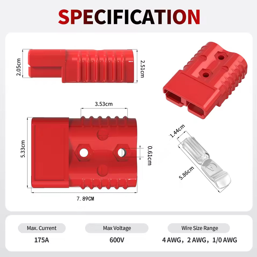 2 x 175A Red Anderson Sockets Plug 175Amp Wire Harness Plug Connector with Cover