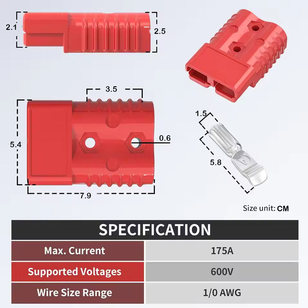 4 x 175A Red Anderson Style Sockets Plugs 175 Amp Kit with Cover and Entry Boot