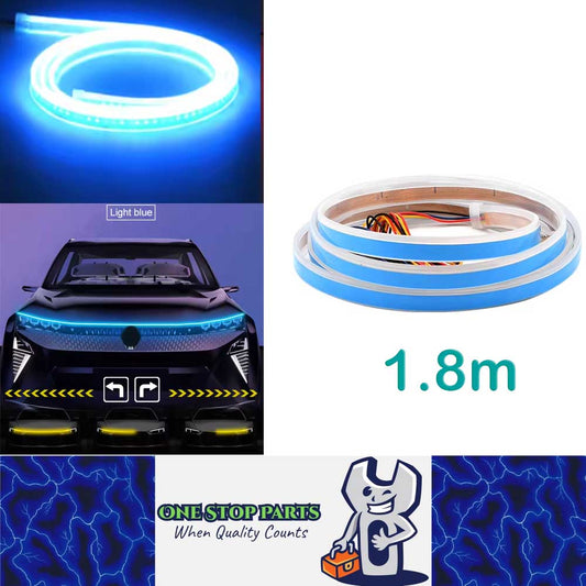 1.8m Blue LED Hood Strip Light Start Scan Dynamic DRL & Yellow Turn Signal Lamp