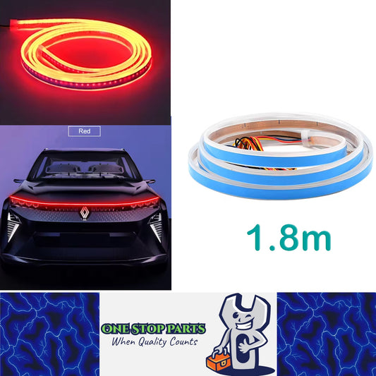 1.8m Red LED Hood Strip Light Start Scan Dynamic DRL & Yellow Turn Signal Lamp
