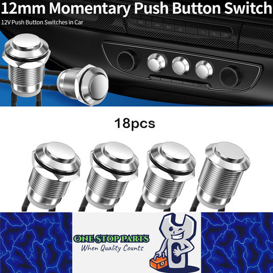 18pcs 12mm Metal Momentary Push Button Switch 12V 2 Pin Pre Wired SPST Switches