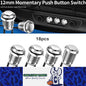 18pcs 12mm Metal Momentary Push Button Switch 12V 2 Pin Pre Wired SPST Switches