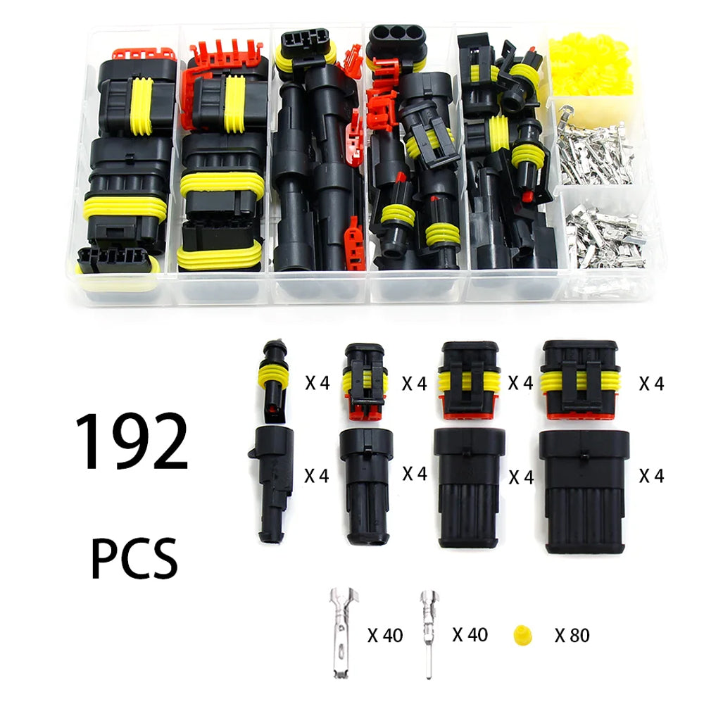 192x 1/2/3/4 Pin AMP Waterproof Connector Car Wire Plug with Wire Crimping Plier