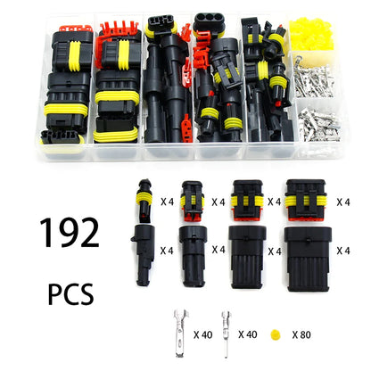 192x 1/2/3/4 Pin AMP Waterproof Connector Car Wire Plug with Wire Crimping Plier
