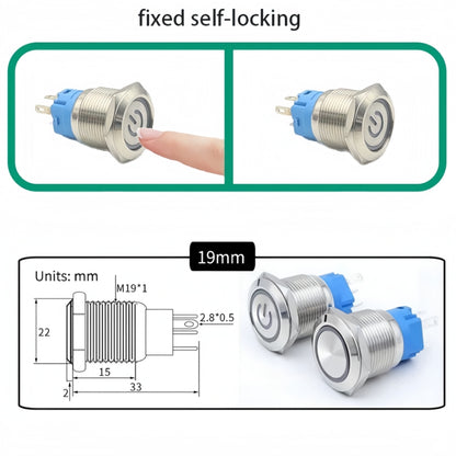 10 x 19mm Metal Push Button Switch Green LED 12-24V PreWired Self-Locking Switch