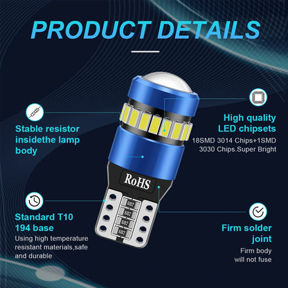 2pcs T10 Cool White 19SMD Canbus LED Bulbs Super Bright 194 W5W T10 LED Globes