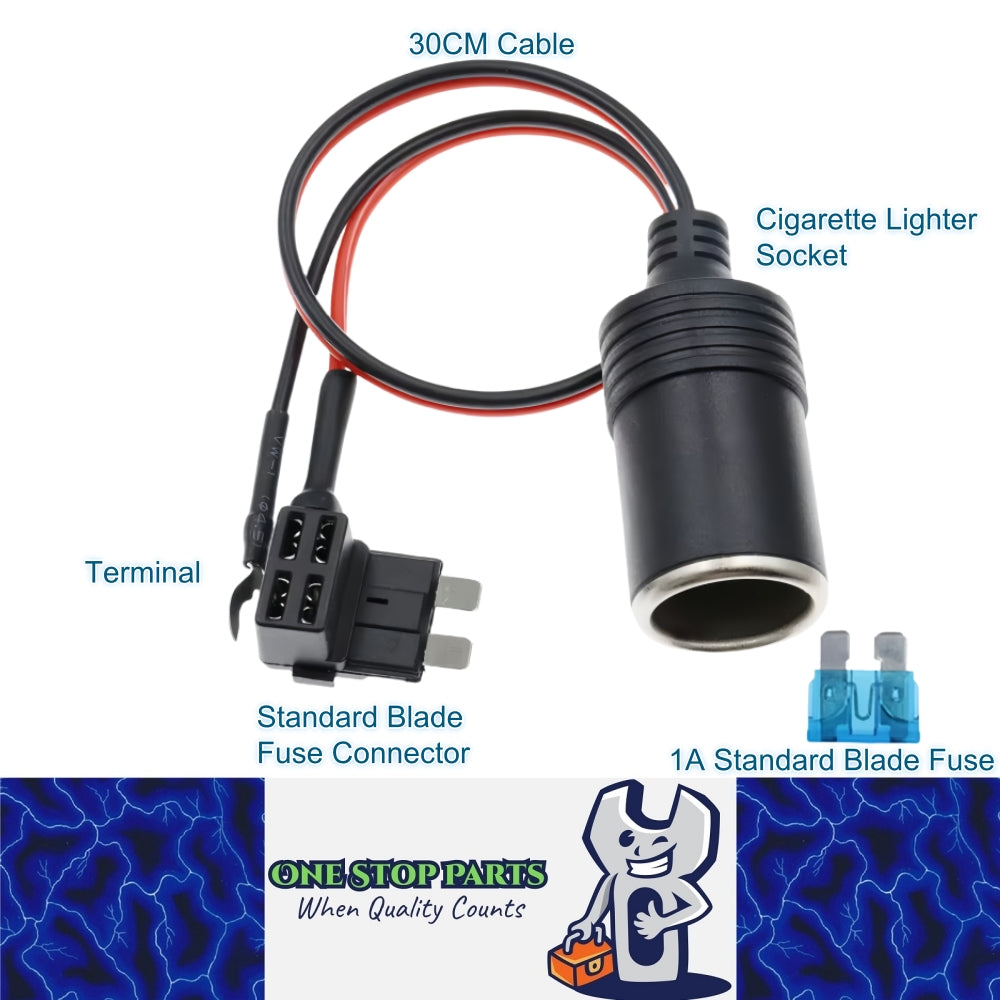 Standard Blade fuse Connector Cigarette Lighter Socket Adapter Cable 1A Fuse