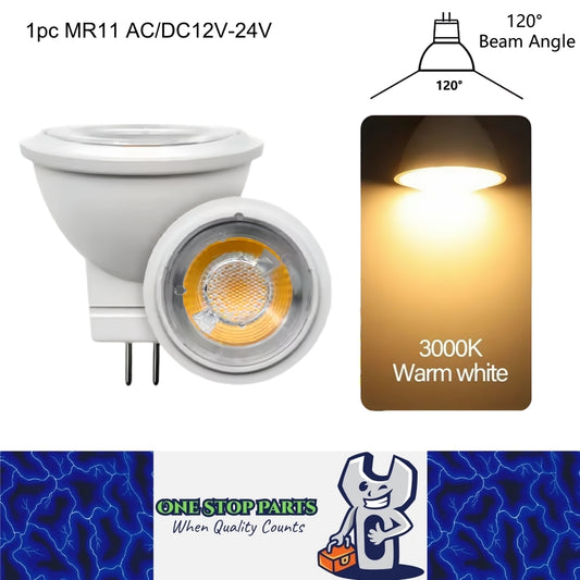 1 x MR11 3W LED Spotlight AC/DC 12V-24V 120 Degree 3000K Warm White Downlight
