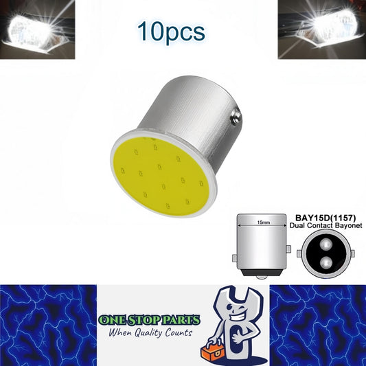 10 x Stop/Tail White BAY15D 1157 12v COB Style White Flat Face LEDs (10pcs)