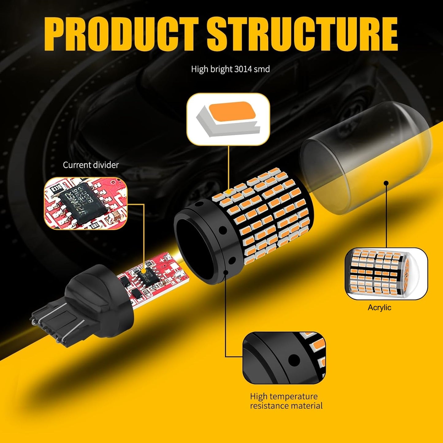 2 x T20 7443 12V 2100LM Amber LED 144SMD CANBUS 360 degree super Bright (2pcs)