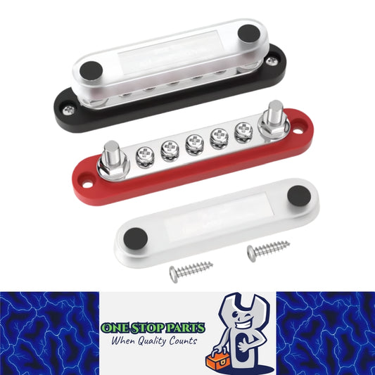 M6 Bus Bar 12V-48V 150A Power Distribution Block 2xM6 Posts Studs 5xM4 Terminals