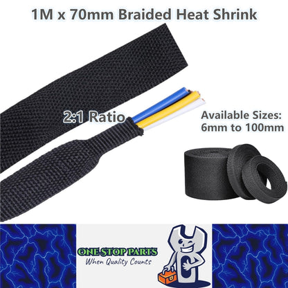 1M x 60mm 2:1 Black Heat Shrink Braided Sleeve Shrink 60mm to 30mm heat shrink