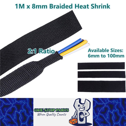 1M x 8mm 2:1 Black Heat Shrink Braided Sleeve Shrinks 8mm to 4mm Braided Sleeve