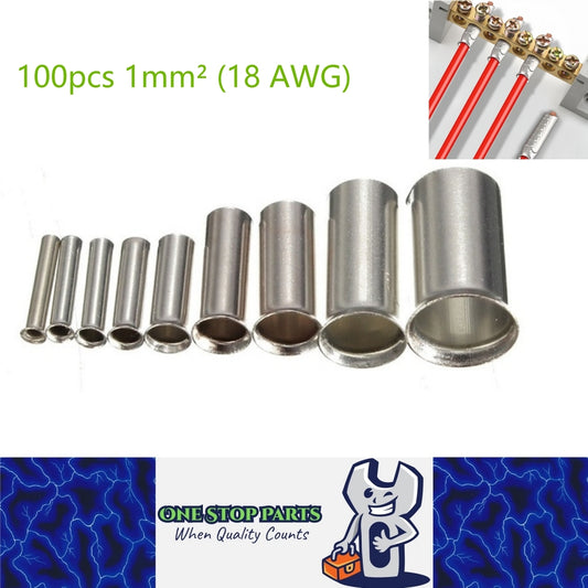 100 x 1mm² (18 AWG) Copper Tinned Bare wire end Crimp Cable end connection