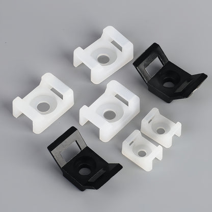 100 X White Cable tie Mounts Plastic 4.3mm Centre screw or pop rivet base