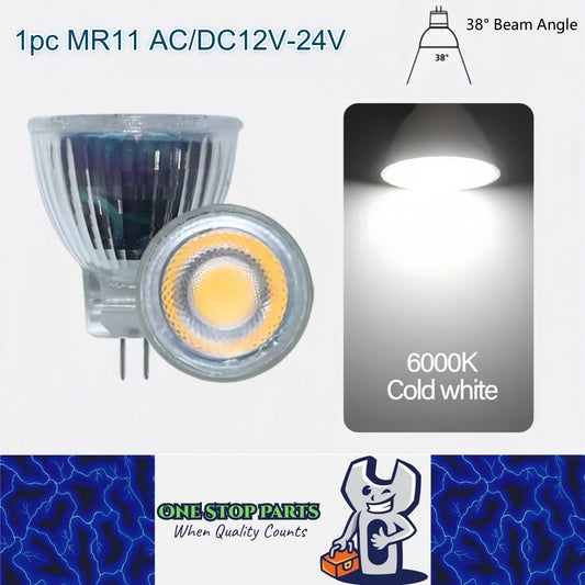 1 x MR11 3W LED Spotlight AC/DC 12V-24V 38° 6000K Cold White Glass Downlight