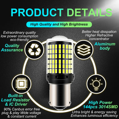 2 x BA15S 1156 12V 2100LM Red LED 144SMD CANBUS 360 degree super Bright (2pcs)