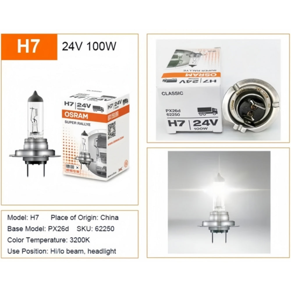 8 x Osram 24V H7 100W Halogen Clear Globes 3200K Truck Original Headlight (8pcs)
