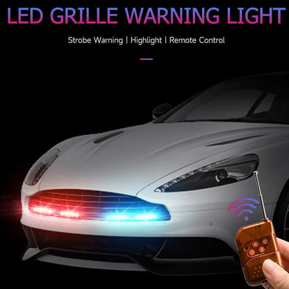 4 x Car LED Grille Lights Blue/Red LED Strobe Lights Remote Grill Warning Lamps